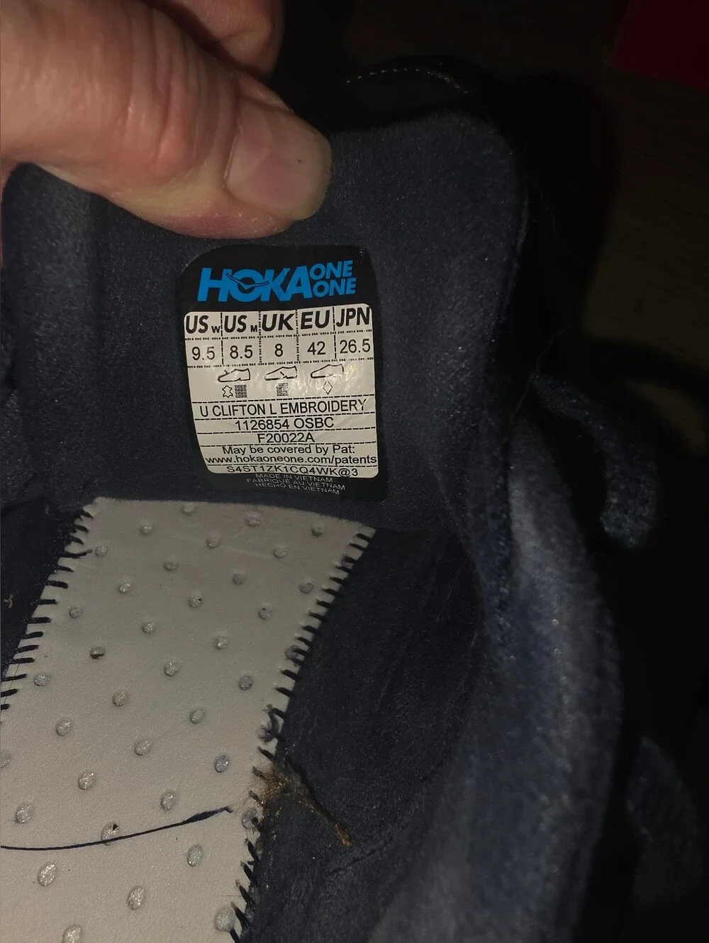 HOKA U Clifton L in a Suede Navy Leather and Mint Lightweight Running Shoes